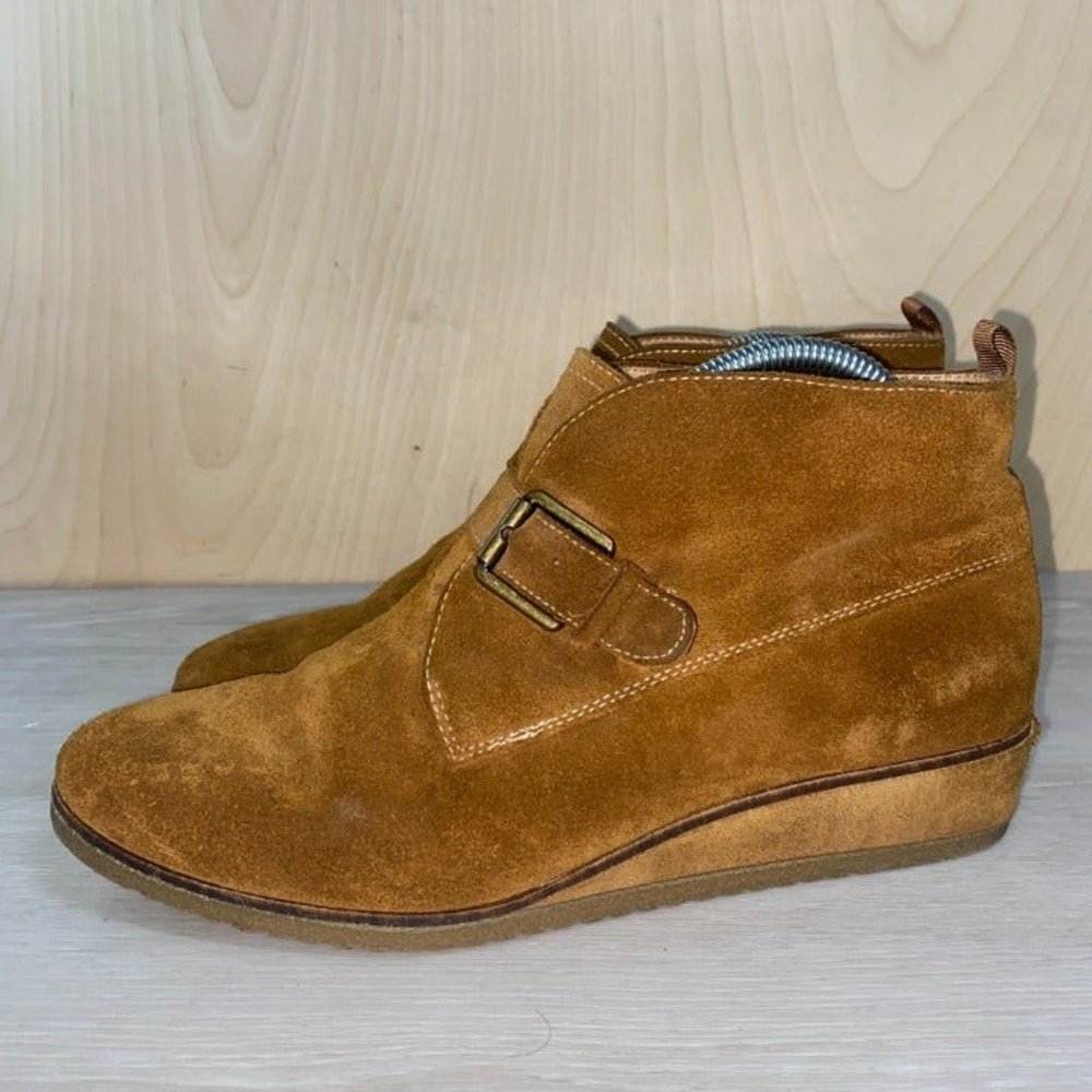 Franco Sarto Brooke Cognac Brown Suede Leather Ankle Wedge Boots Women's 10